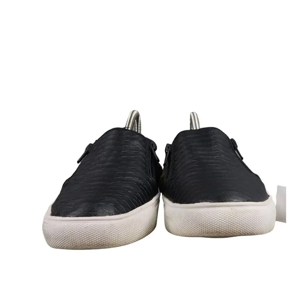 Report Shoes Womens 7 Sneakers Fashion Casual Zip Black Snakeskin Faux Leather